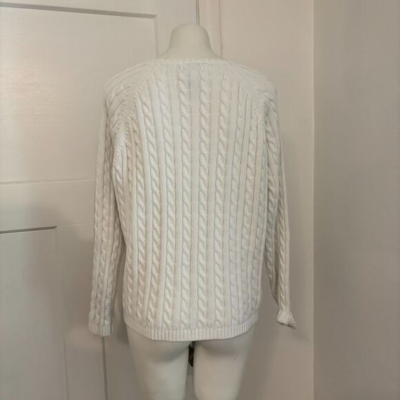 Women's size XL White Cable Knit Coastal Neutral Cozy LL Bean Sweater - Picture 2 of 6